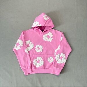 Pink Denim Tear Cotton Wreath Hoodie